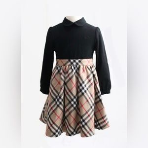 Burberry Kids Black and Beige Plaid Formal Dress